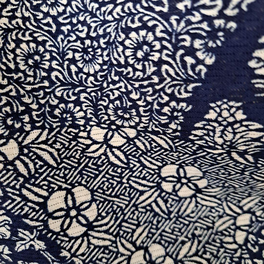 浴衣　藍染　長板中形　綿絽　バチ衿