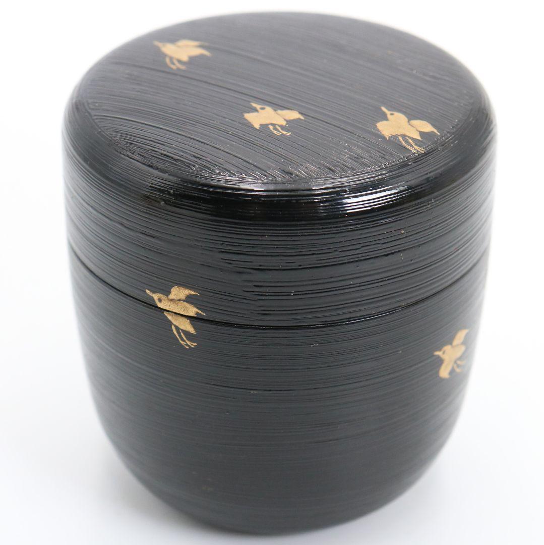 筑城良斉作 波塗 波千鳥 中棗 茶道具 共箱　V924　N7