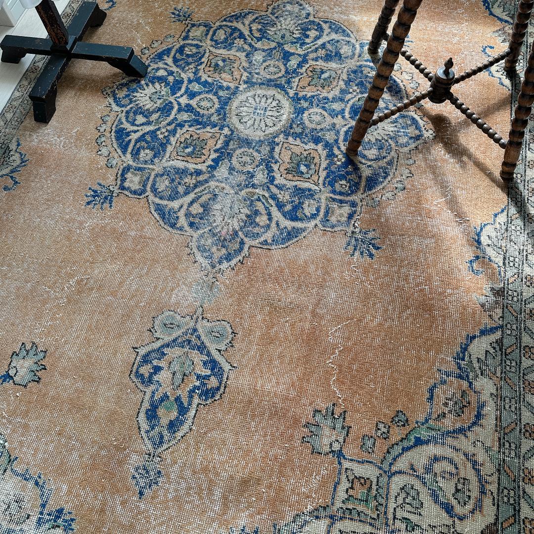 トルコ製ヴィンテージラグ992 超大判 レア キャメル オレンジ ネイビー