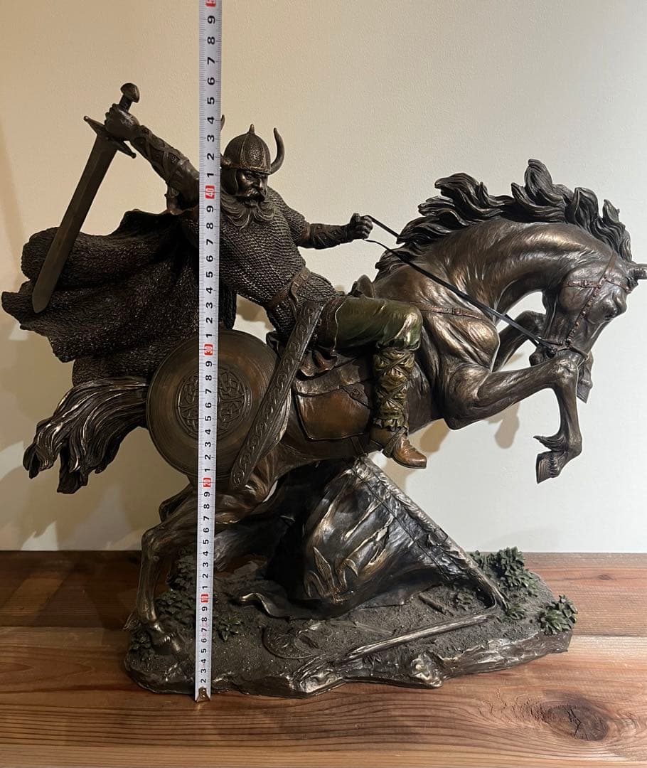 バイキング像 置物 馬 ブロンズ風 バイキング戦士 オブジェ 騎馬