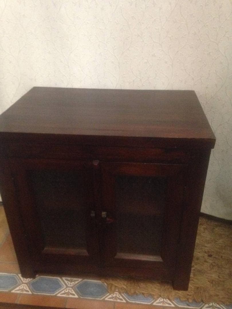 バリ家具オールドチーク無垢材格子ガラス扉飾り棚木製食器棚チェストアジアン家具