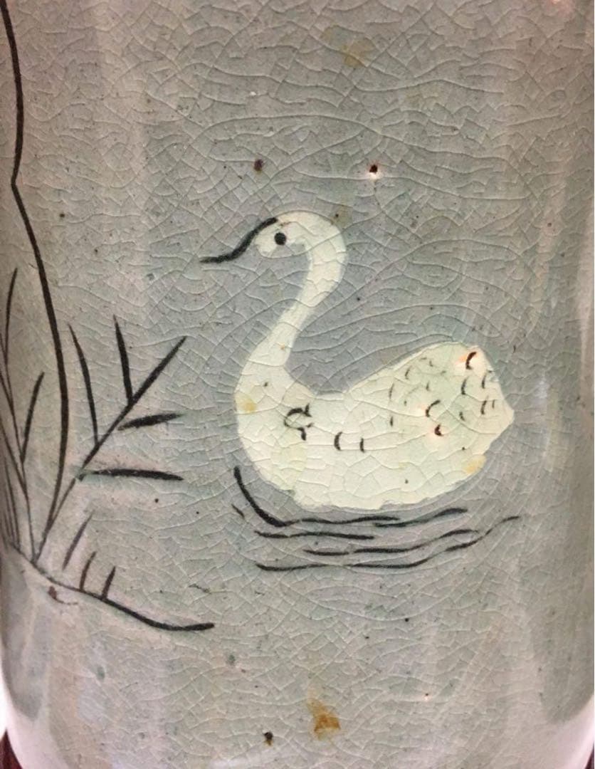 李朝　大珍品　緑色の陶器製花瓶 水辺の風景骨董品保証