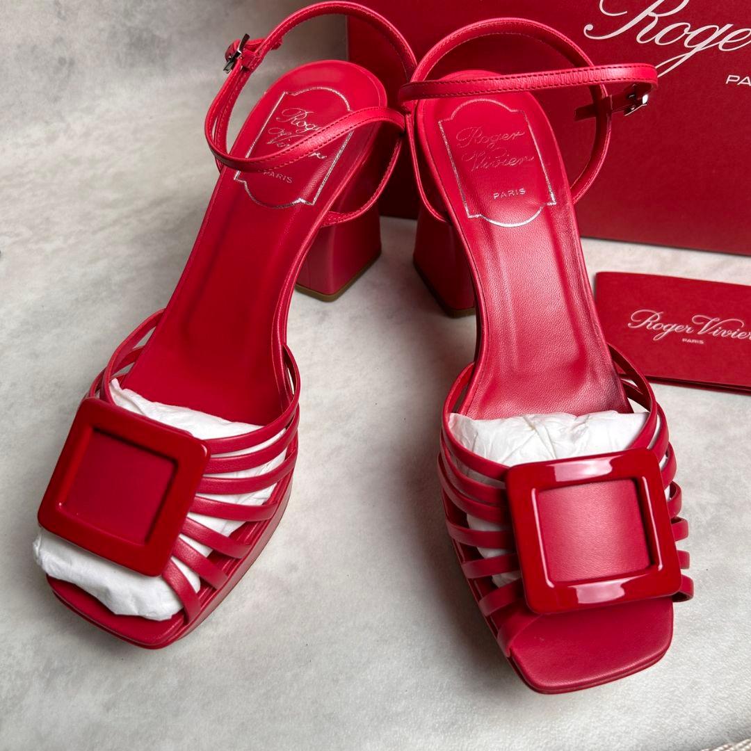 【未使用級】 Roger Vivier レザー サンダル レッド バレンタイン