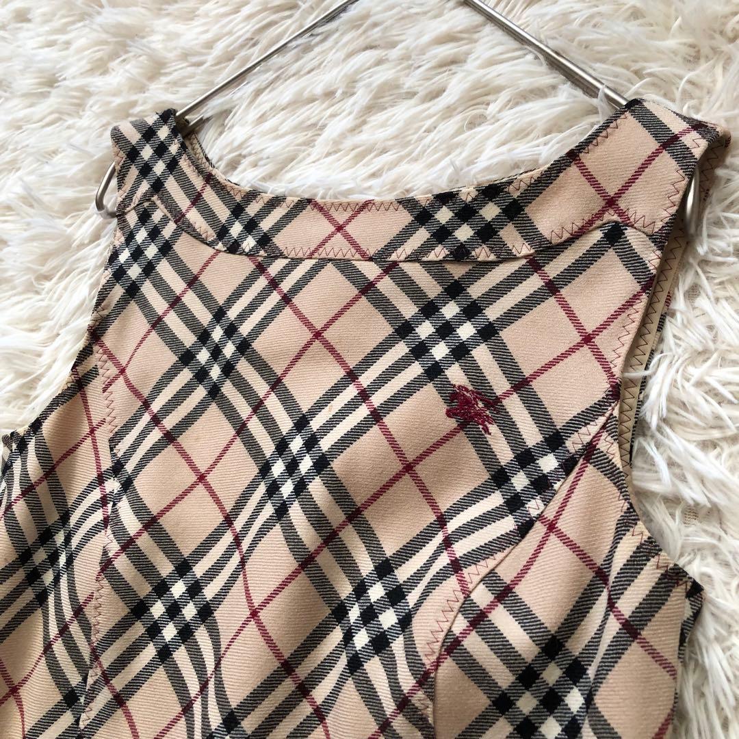 バーバリーロンドン【36】ノースリーブひざ下丈ワンピース　ノバチェックホース刺繍