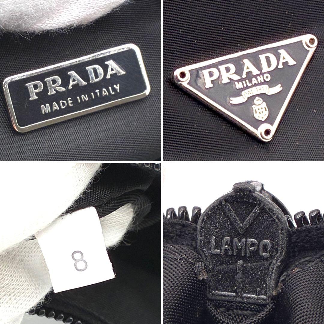 未使用保管品 プラダ アクセサリーポーチ 三角ロゴ 白タグ ハンドバッグ 黒