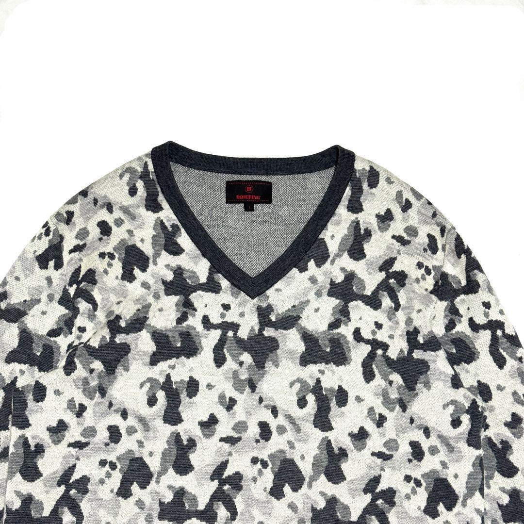 BRIEFING ブリーフィング カモフラ柄 ウール100％ ニット グレー L