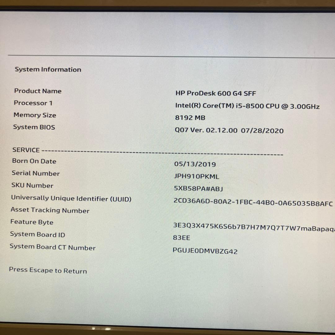 8世代！Core i5！HP ProDesk 600G4本体のみジャンク品！