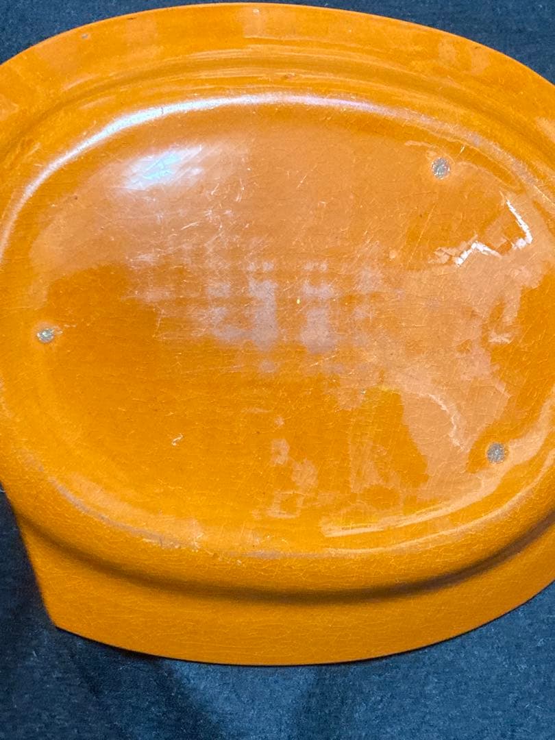 t*d様 【珉平焼】竜紋小判皿 柿釉 陰刻 竜紋 明治・大正期