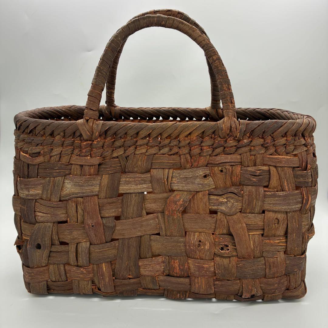 美品】山葡萄　カゴバッグ　トートバッグ　編み込み　やたら編み　国産