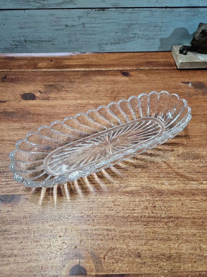 フランスアンティーク バンブー クリスタルガラスのトレイ クリア硝子 カフェ