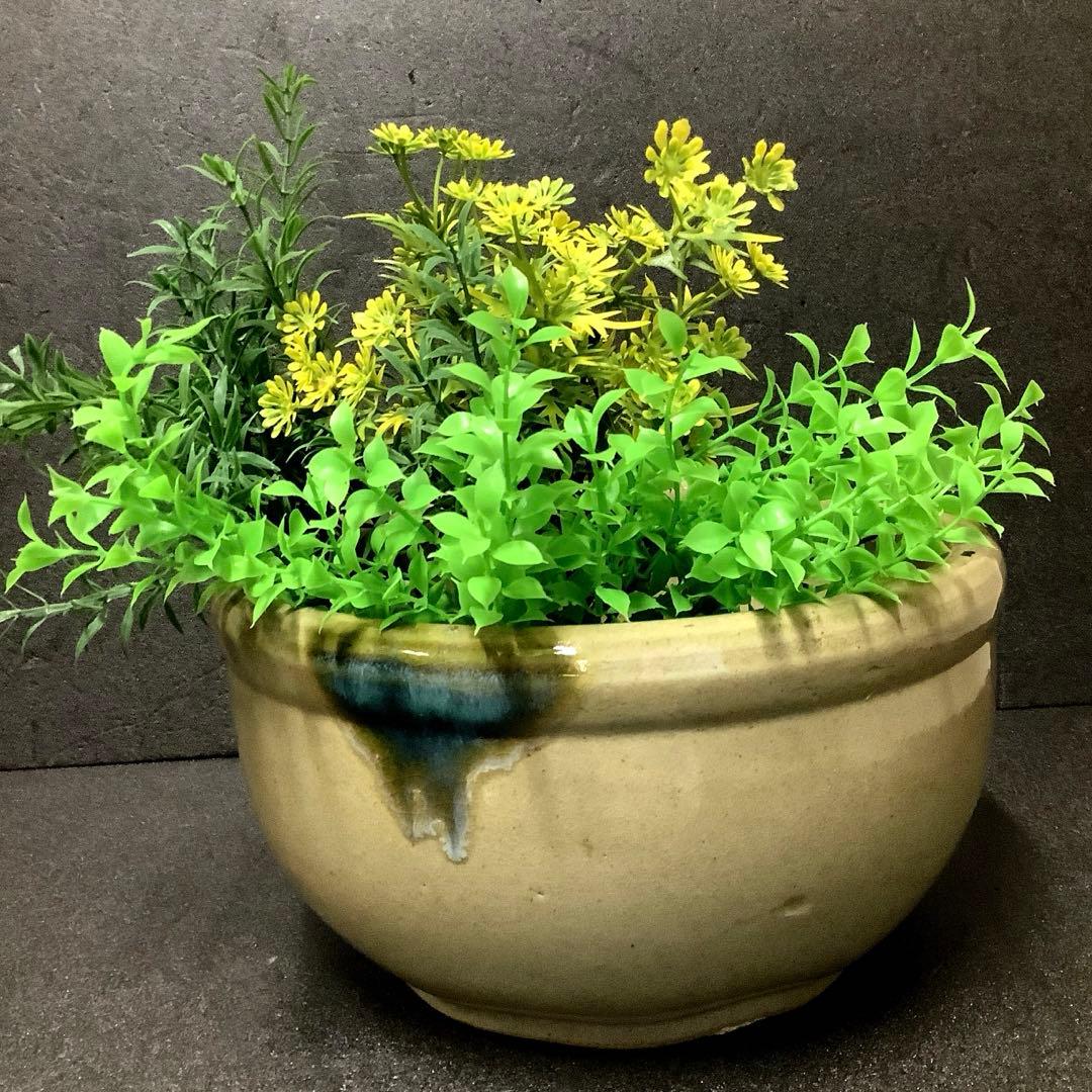 黄瀬戸　こね鉢・水鉢・花鉢・めだか鉢**昭和レトロ**