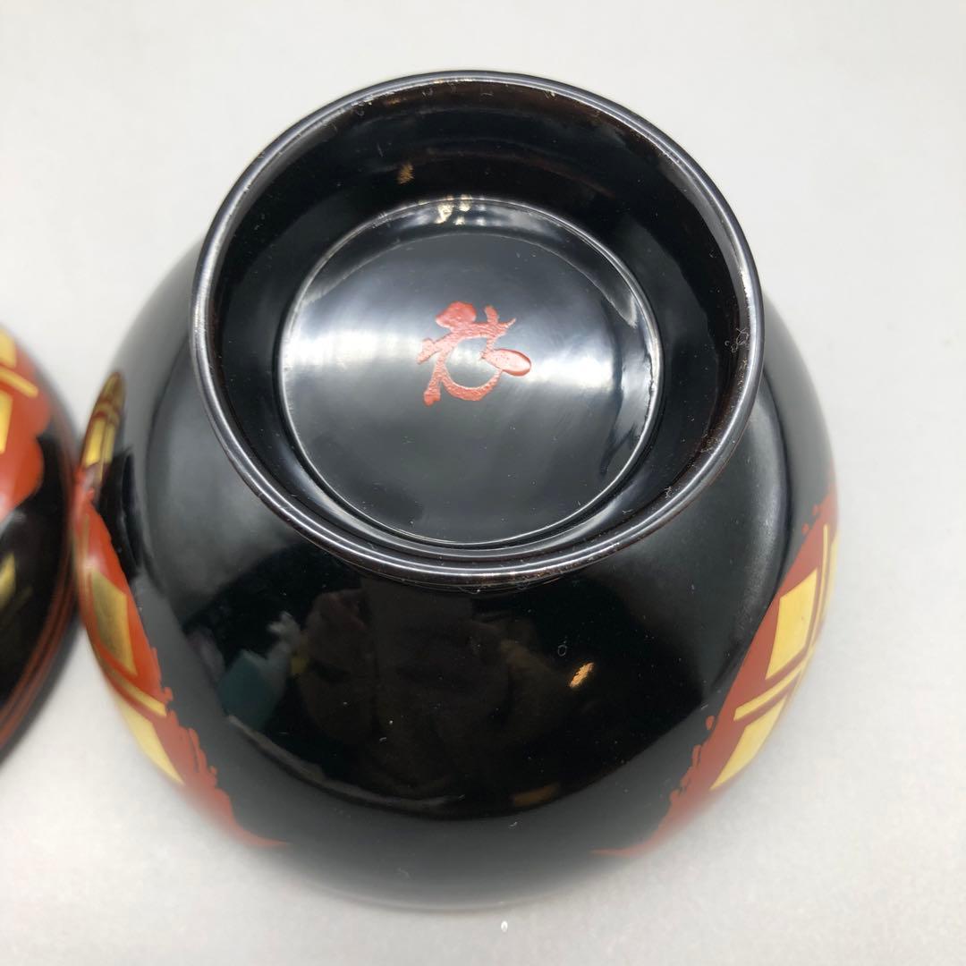 新品未使用秀衡塗菱形金箔漆雲文様蓋付き椀4客セット伝統工芸高級品ビンテージ食器