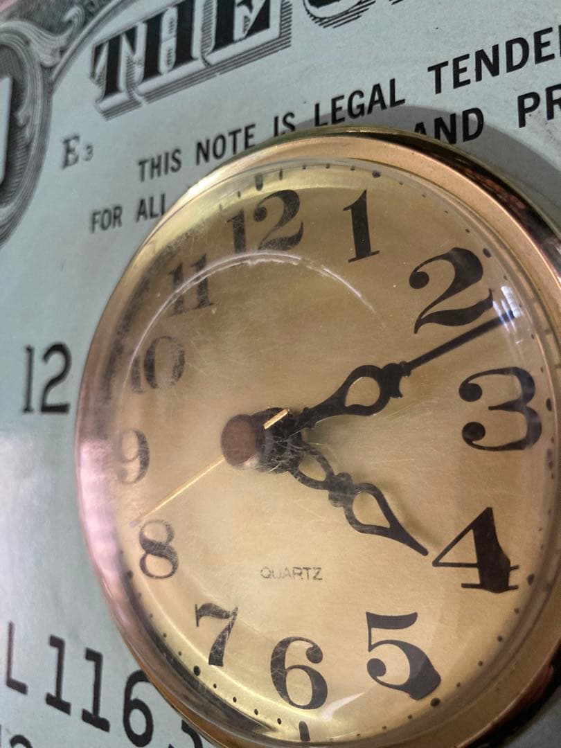 アメリカ100ドル紙幣デザイン アナログ時計　レア壁時計　年代物掛け時計