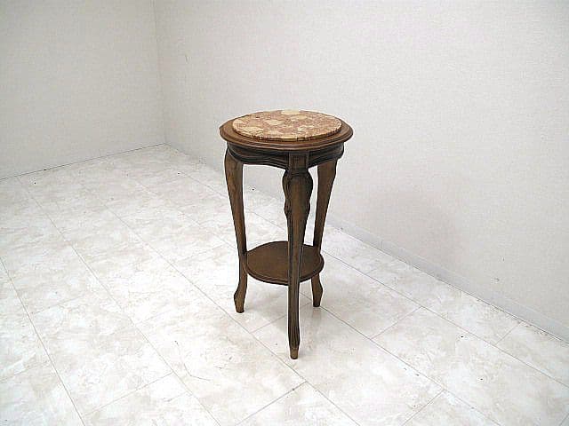 イタリア製 大理石トップ サイドテーブル 花台 丸型 直径41cm 高さ75cm