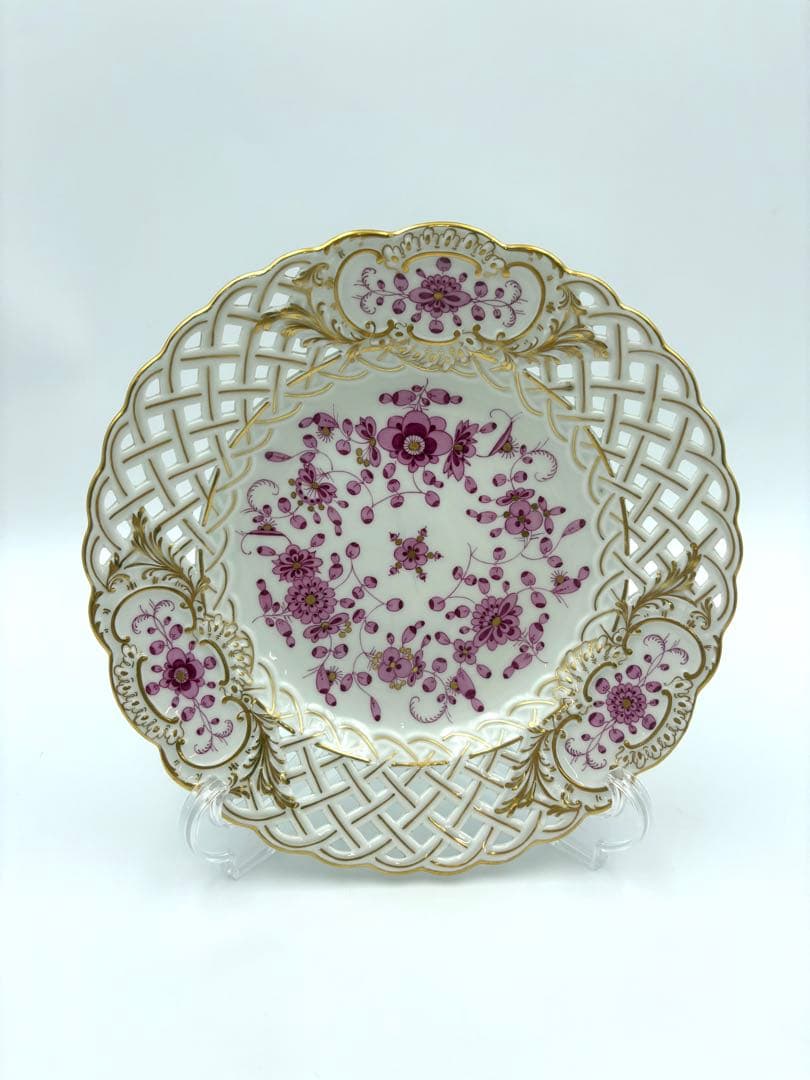 【希少】マイセン　インドの華　リッチピンク　20cm 透かしプレート　2枚セット