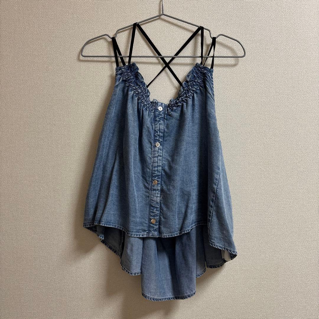 ま*り様 新品タグ付 2025新作 シニカル テンセル デニム トップス キャミ