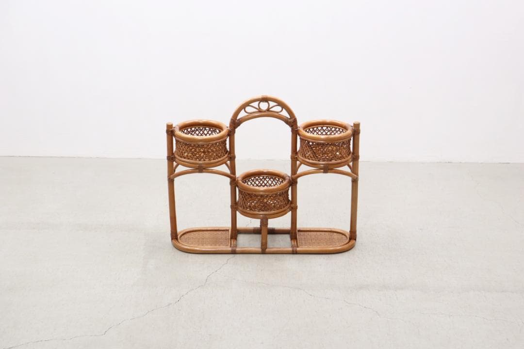 レトロ ラタン 籐 プランターラック 花台 植物 展示台 ヴィンテージ