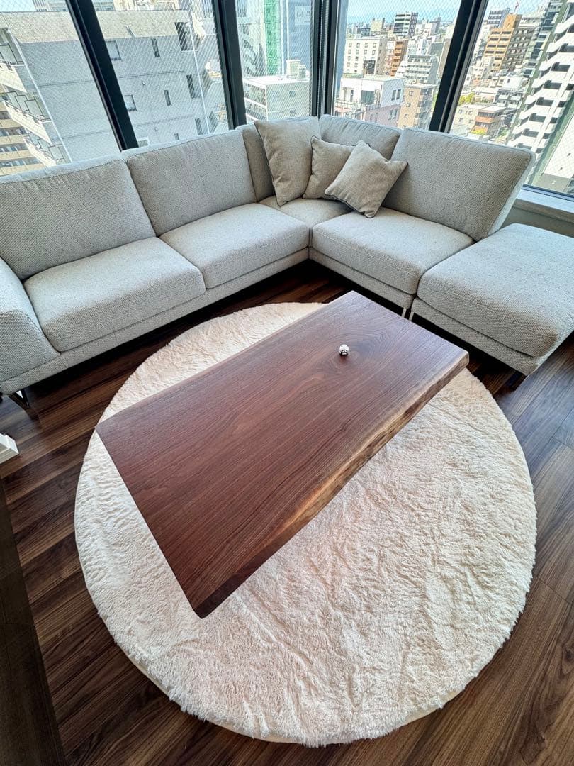 新品大垣WOODローテーブル　ブラックウォールナット　折りたたみ脚　一枚板