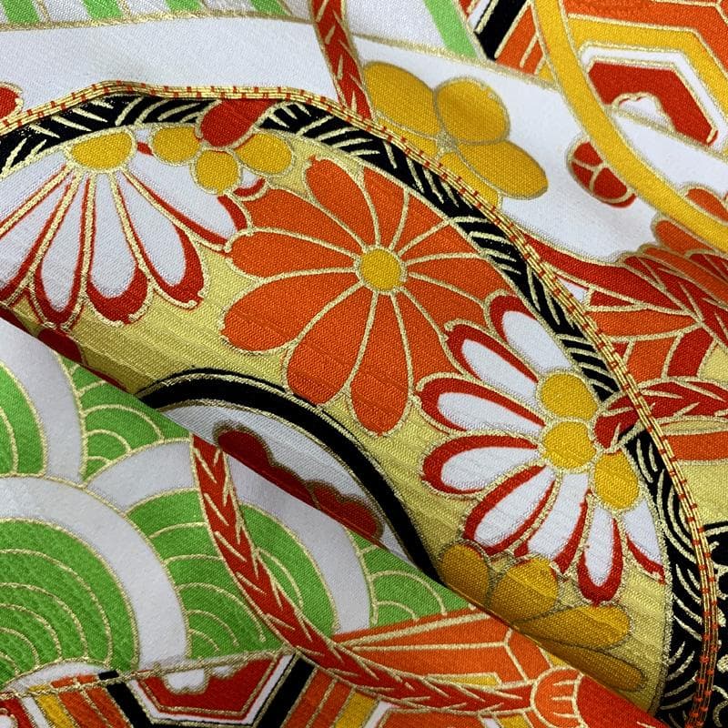 512ag32□七五三 七歳 女児 着物&袋帯&長襦袢 鼓 青海波□状態良好