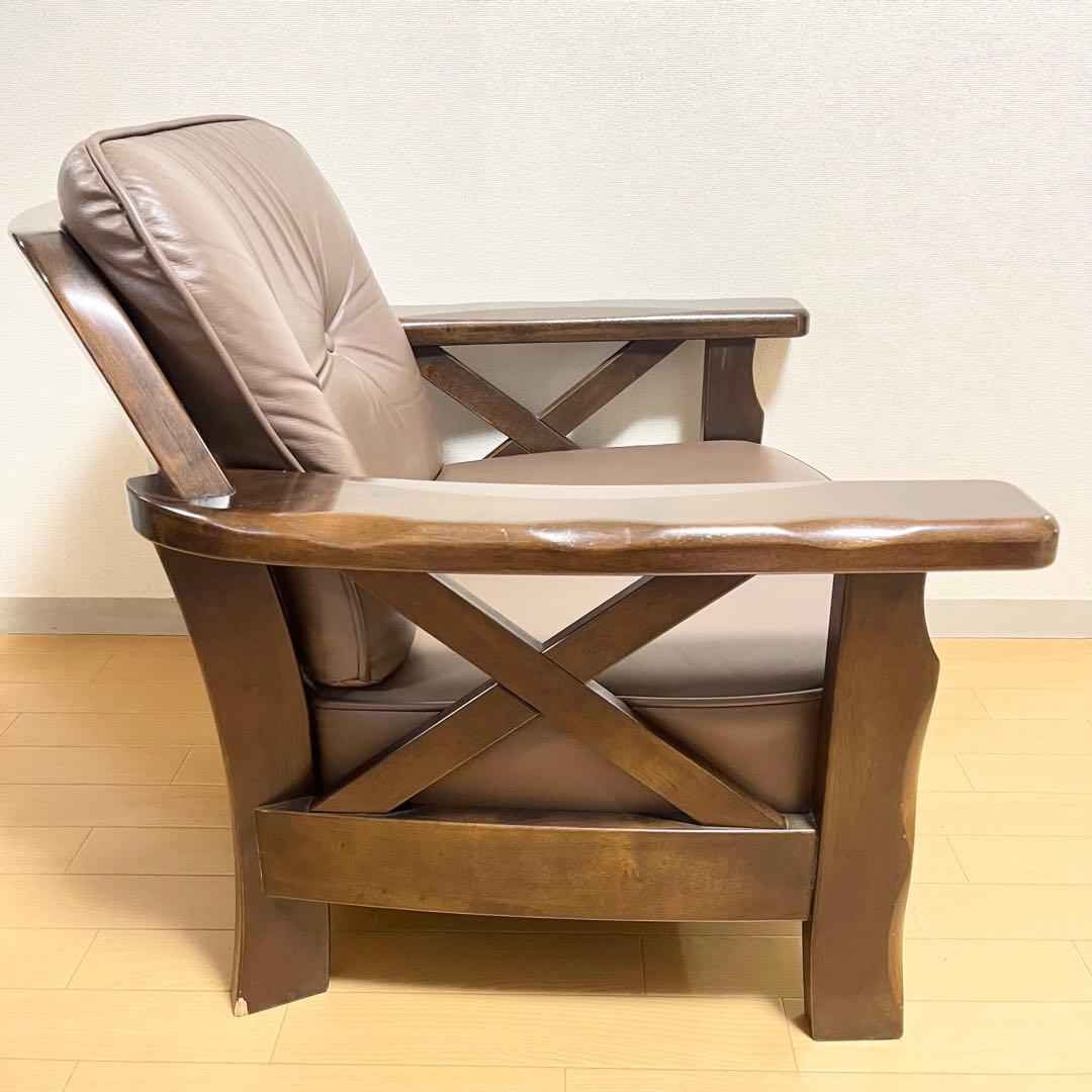 カリモク シングルソファ 1人掛け ヴィンテージ調 本革調 クラシックデザイン