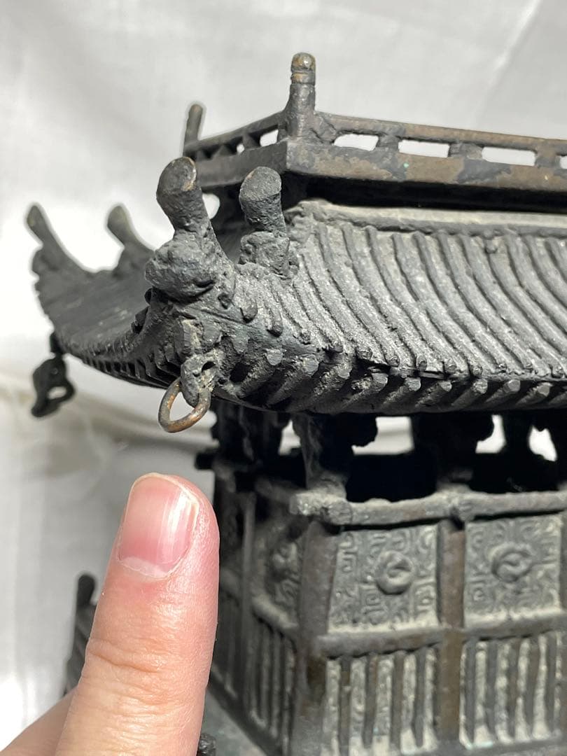 置物。古典樓閣。鑄銅。昭和初期。