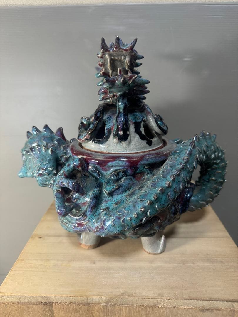2470 上野焼 三代山岡徹山 香春徹山窯　龍型　香炉　時代物