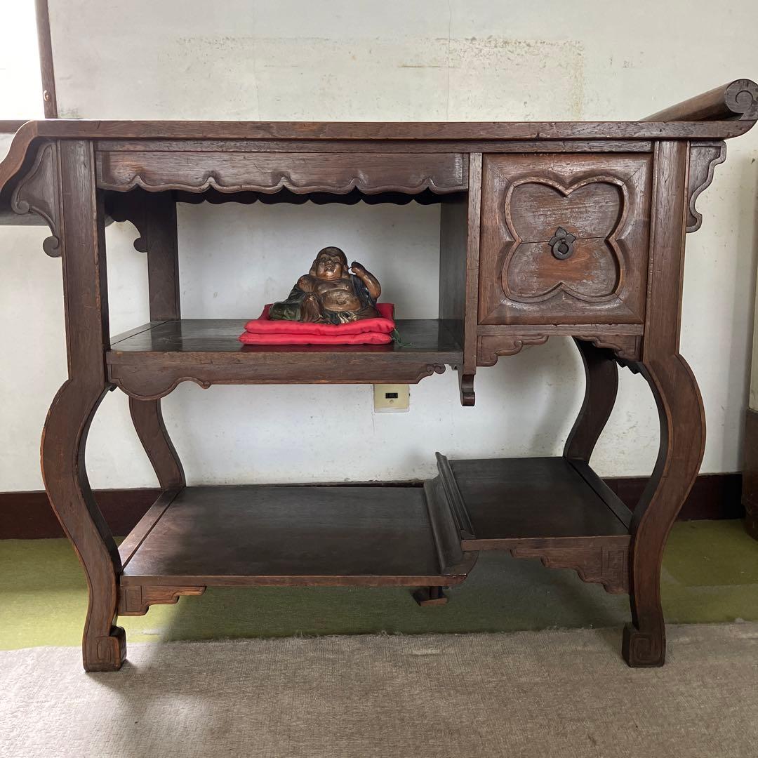 茶箪笥　飾り棚　茶棚　花台　昭和レトロ　猫脚　和風アンティーク　違い棚　煎茶棚