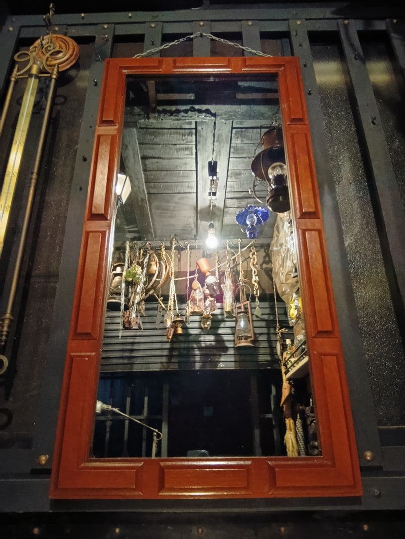 1960's　デンマーク　チーク　無垢材　ブロック　デザイン　ウォール　ミラー