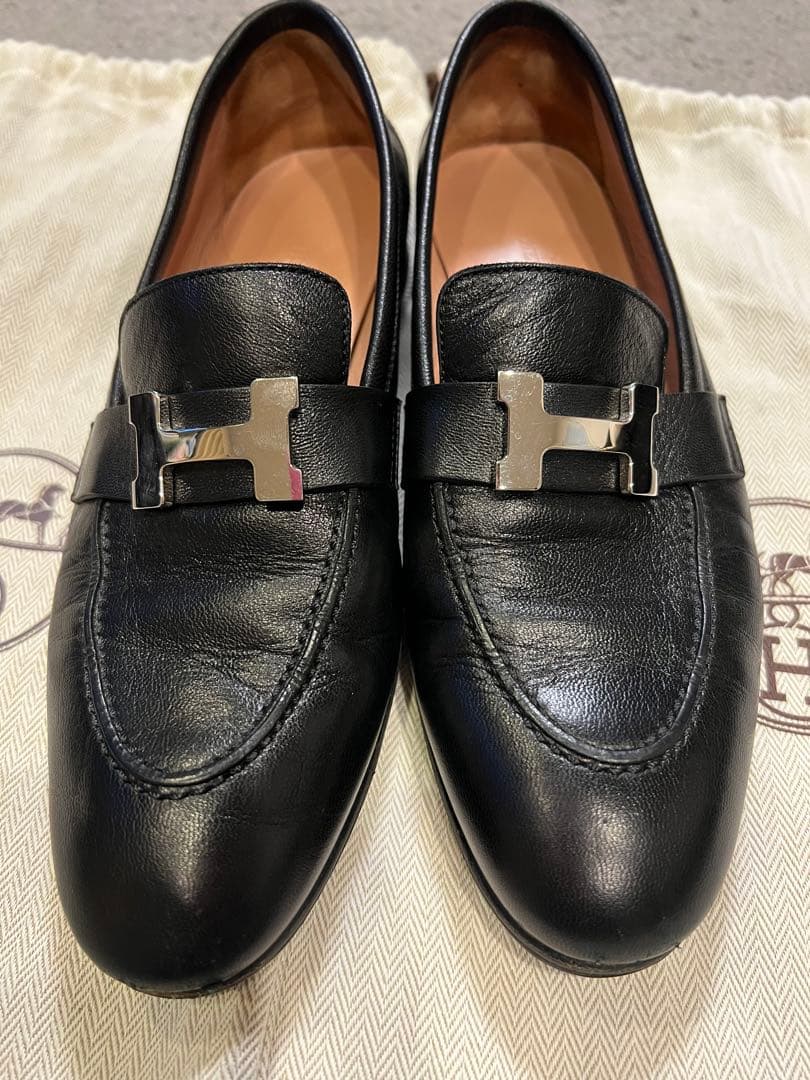 エルメス　HERMES レザー 黒 ローファー