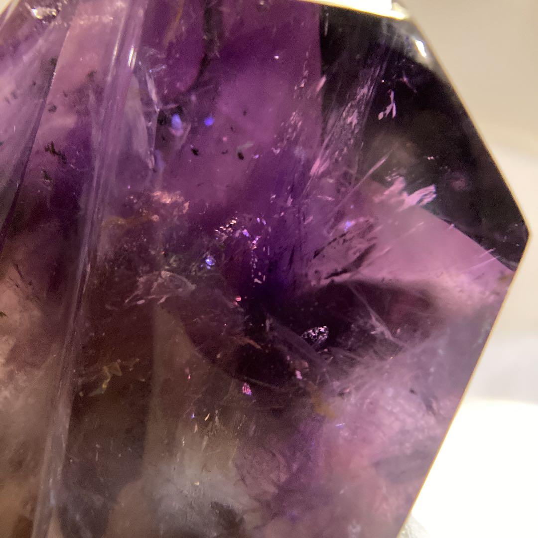 ちゅんちゅんアメジストダブルポイント★台座付き★虹あり　大幅お値下げ