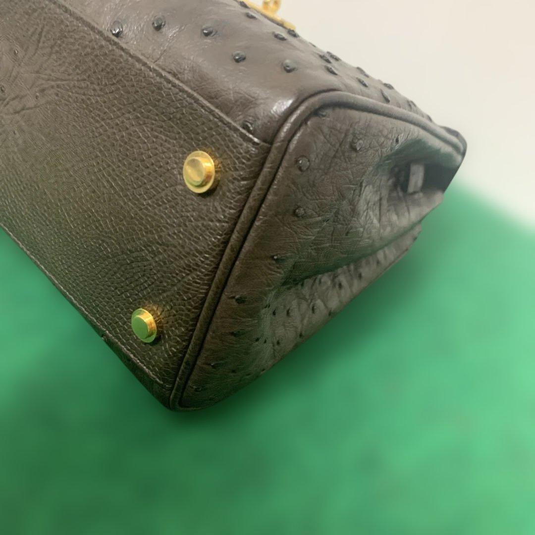 【美品】HAMANO オーストリッチ ブラウン レザー ハンドバッグ