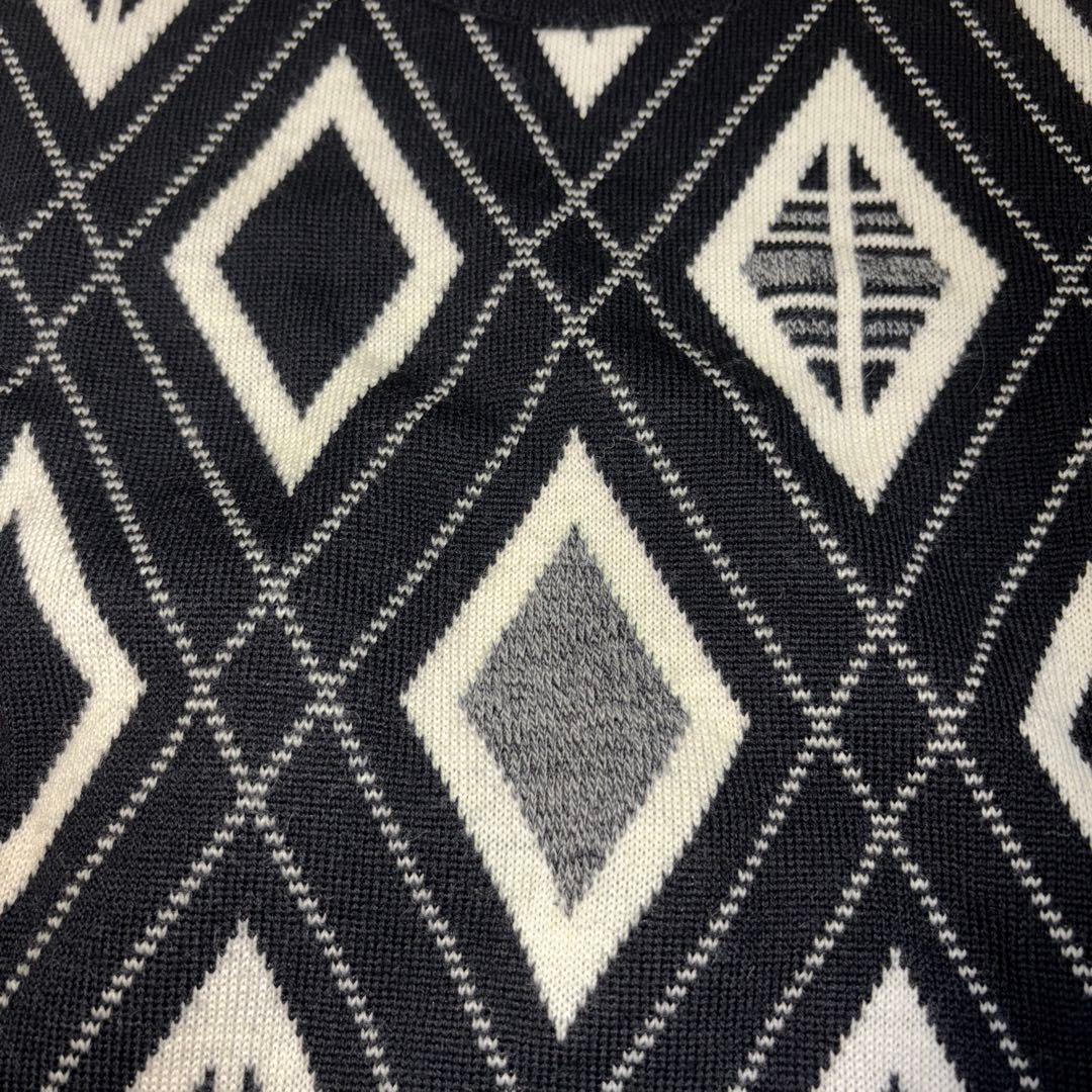 お洒落 日本製 ブラック＆ホワイト アーガイル柄ゴルフセーター