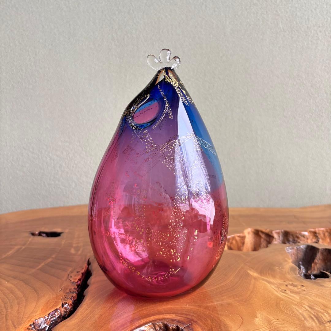 岸厚男 水模様の花器 フラワーベース ガラス 共箱