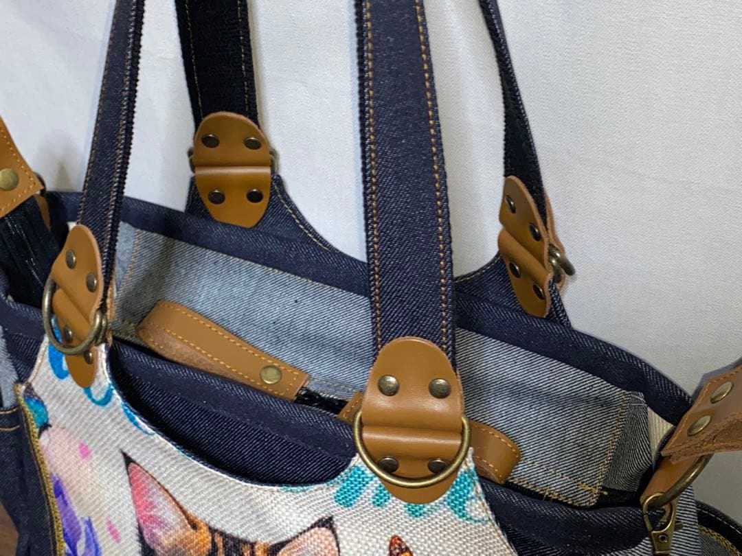 岡山デニム☆ステンシル☆トラネコ☆リュック対応☆4wayあおりバッグ