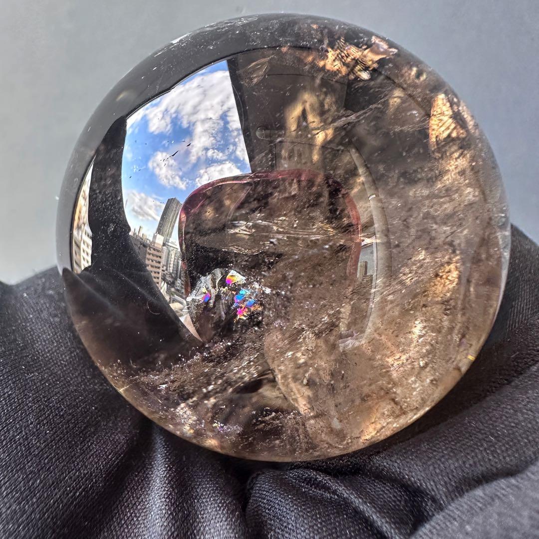 開運 魔除 ❗️レインボー☆スモーキークォーツ丸玉☆パワーストーン天然石A1117