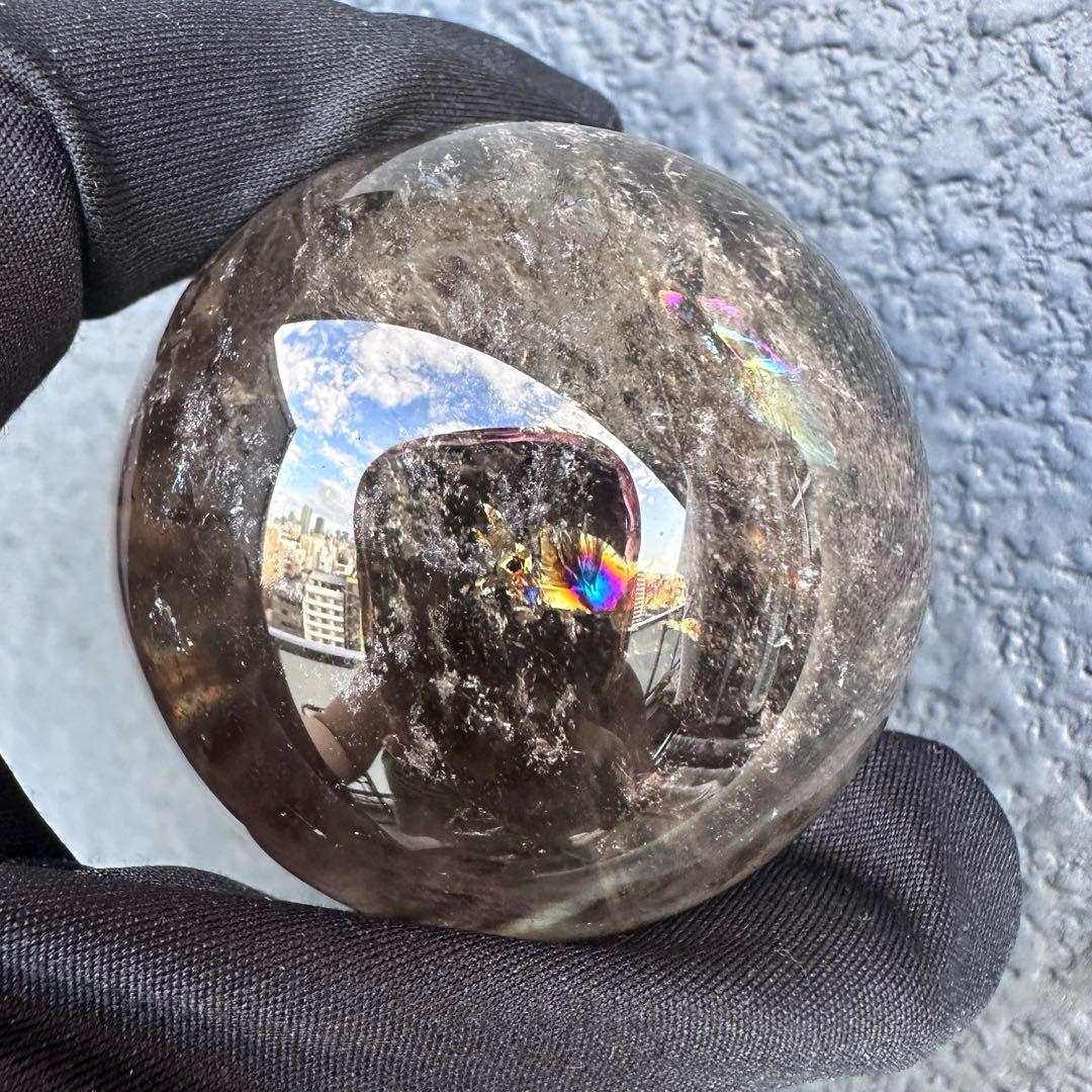 開運 魔除 ❗️レインボー☆スモーキークォーツ丸玉☆パワーストーン天然石A1117