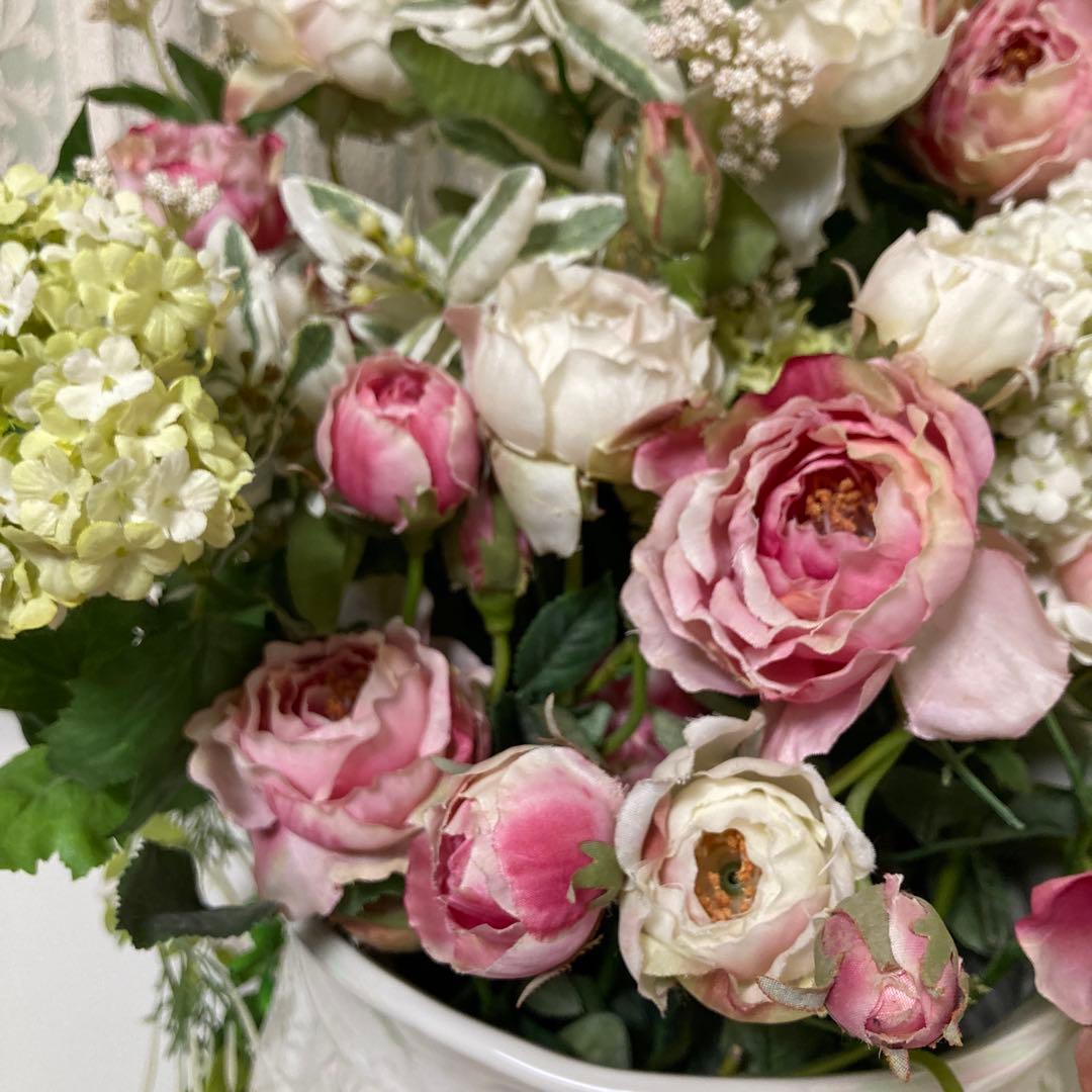 【造花付】カポディモンテ イタリア製 花瓶 フラワーベース 白＋虹色コーティング