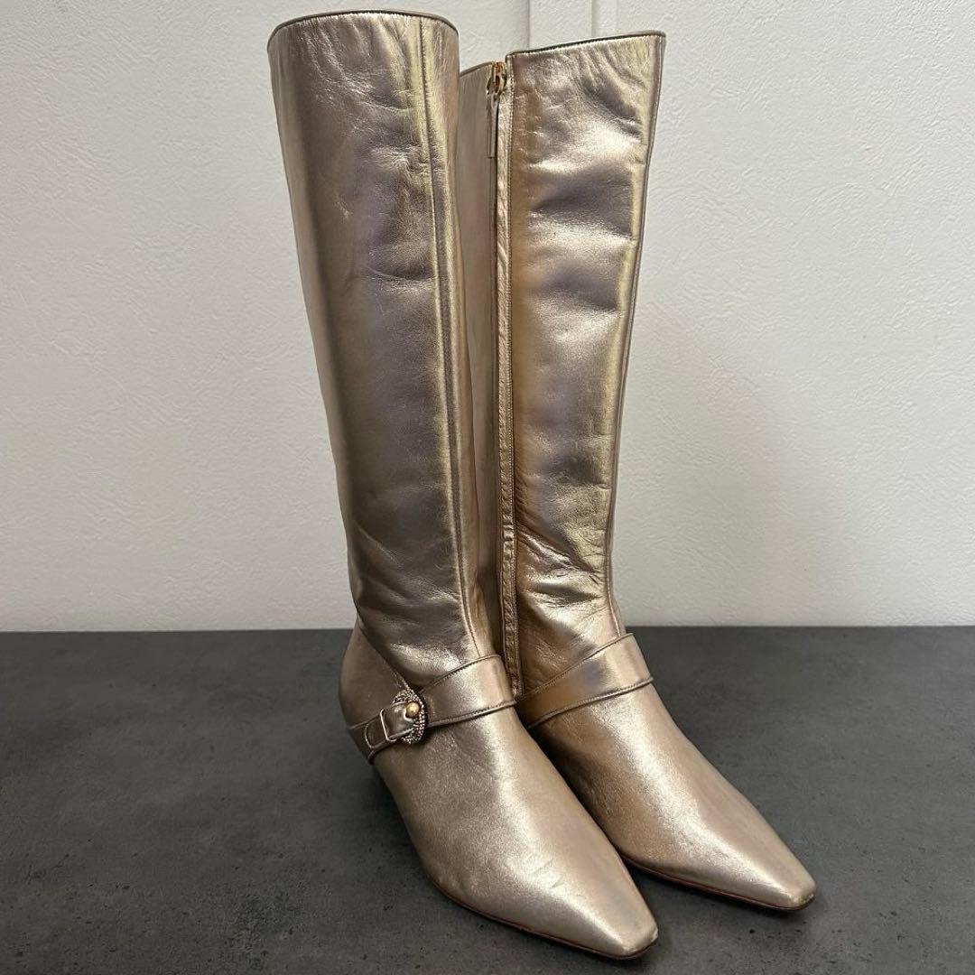 未使用✨Salvatore Ferragamo レザー　ロングブーツ　ゴールド