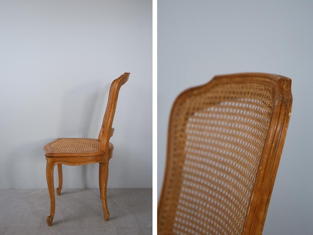 フランスアンティーク猫脚ダイニングチェア/椅子イス/籐ラタン(90-190-4)