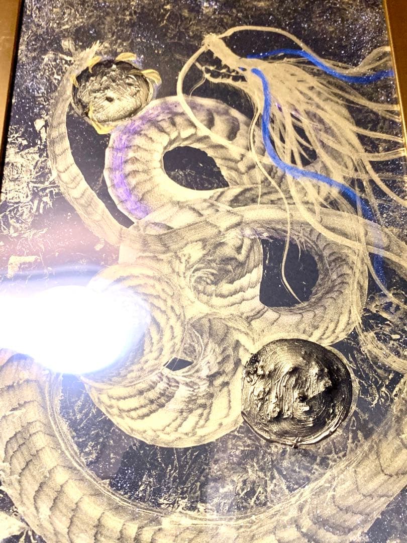 【金龍】　龍神エネルギーアート✨縁起物　一筆龍　絵画　置物　龍　隕石　開運