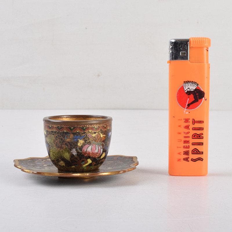 中国　古七宝琺瑯彩　神獣文　煎茶碗　茶托　D　R9211