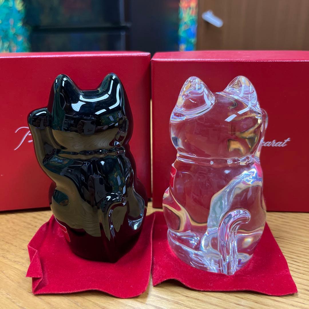 バカラ 招き猫 ミッドナイト クリスタルガラス 幸運 縁起物