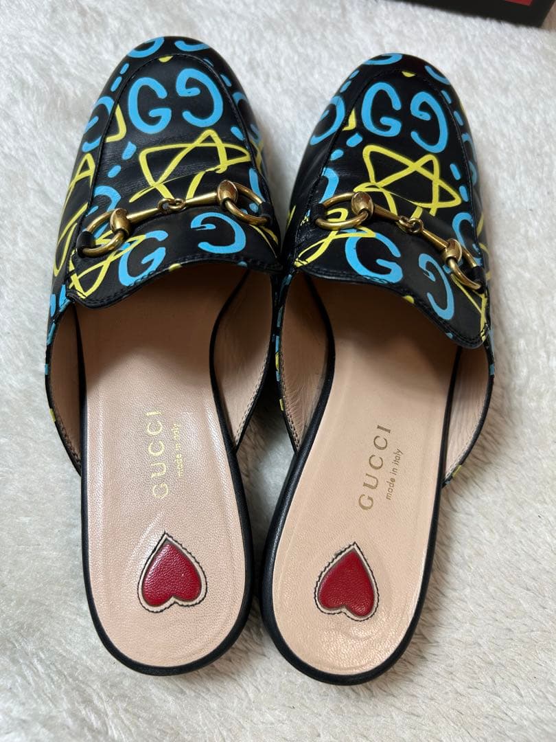 グッチ プリンスタウン ファブリック ミュール ホースビット ゴースト