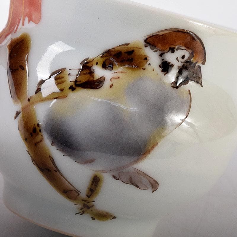 高橋誠作　色絵雀図　ぐい呑　酒盃　共布共箱　V　8226