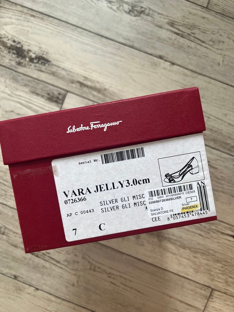 Ferragamo シルバー リボン ラバー レインシューズ 7 24cm