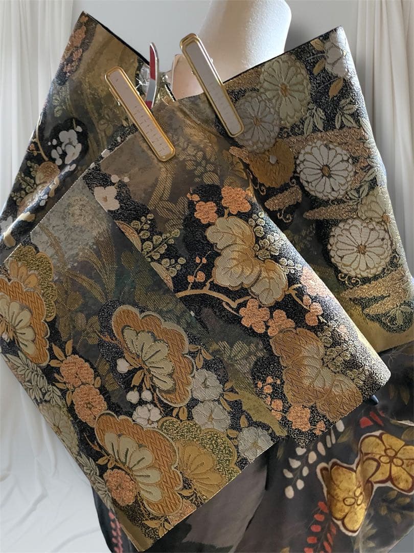 モード黒灰 染め分け グレー ファーショール 振袖 フルセット