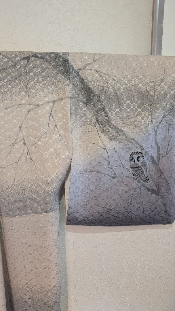 【美品•縁起物】訪問着 木の枝とフクロウ模様