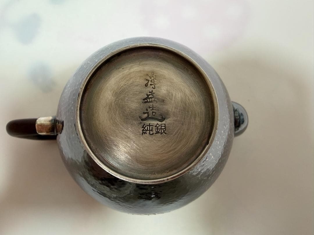 純銀製 菊文様 玉石摘 急須 銀瓶 煎茶道具