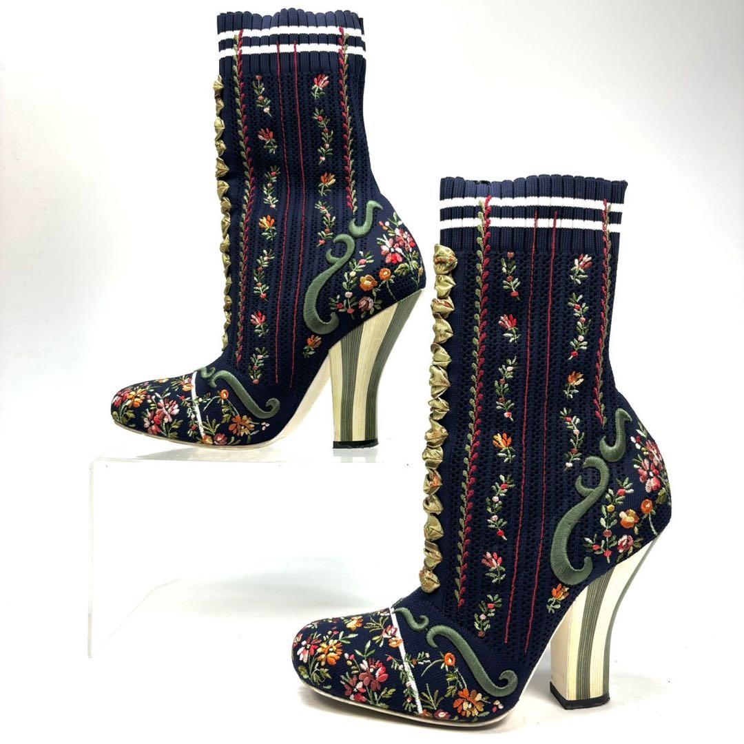 FENDI フェンディ　ソックスブーツ　総柄　35