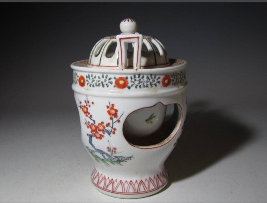 江戸期 享保年間 柿右衛門 松竹梅文香炉 11代極め 希少！7113